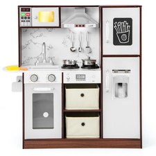 Toy Kitchen Play Set w/ Chef Uniform, 2 Fabric Drawers  15 Toy Cook Accessories