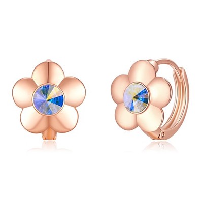 Austrian Crystal Flower Earrings Rose Gold Drop Earrings for Women 14K Gold Plat