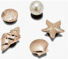 Crocs Jibbitz Uniquely You Gold Shoe Charms On Holiday At The Sea 5 Pack