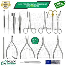14 Pcs Podiatry Toenail Removal Set With FREE Blade German Grade Instruments Kit