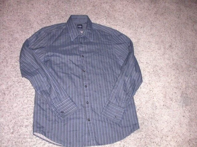 HUGO BOSS brown & blue stripe cotton long sleeve button front shirt Large - Image 2 of 3