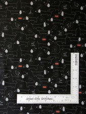 Puppy Dog Pet Animal Drawings on Black Cotton Fabric QT Hot Diggity By The Yard