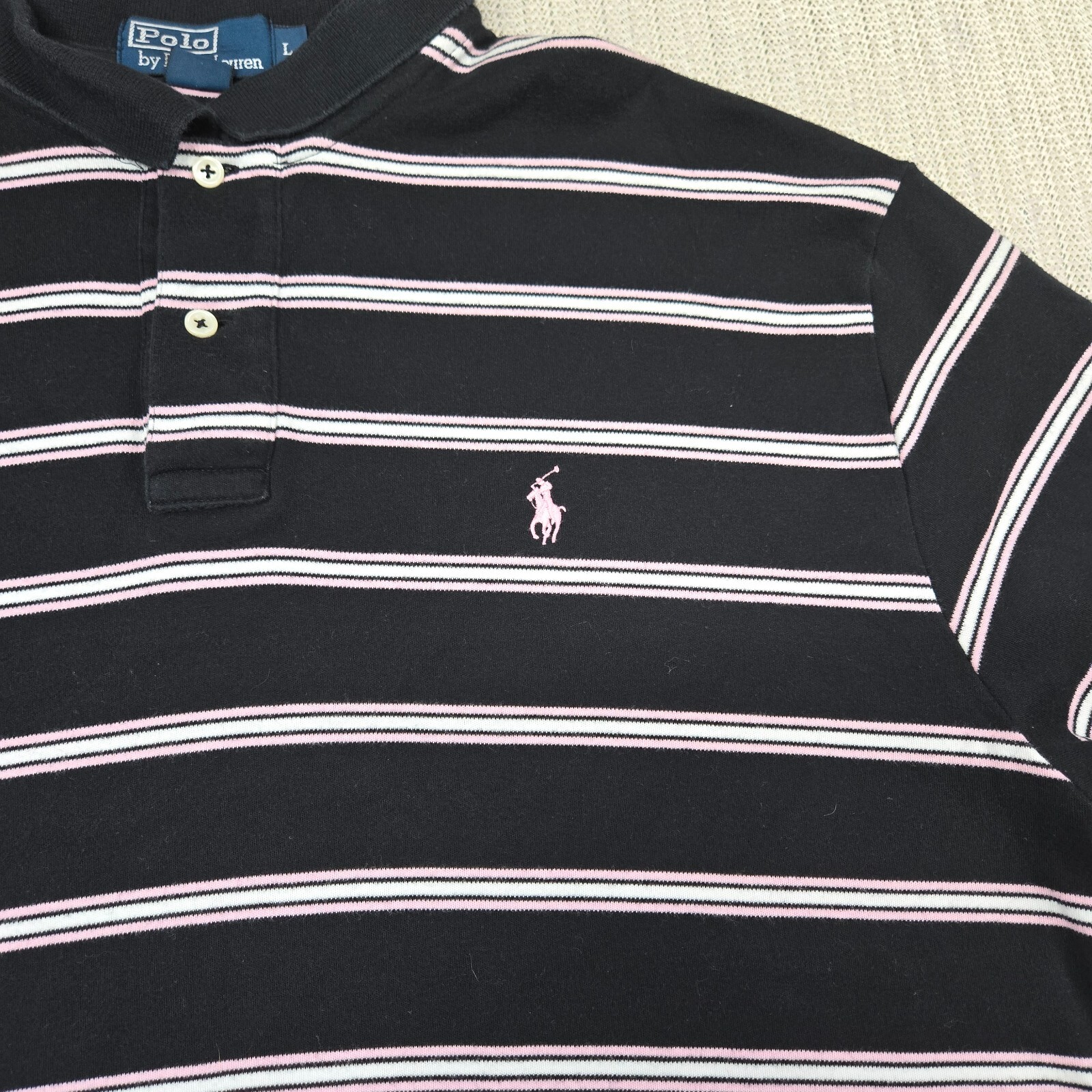 Polo Ralph Lauren camicia uomo grande nera rosa righe manica corta pony preppy