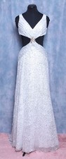 PRECIOUS DIVAS WHITE SILVER SEQUINS BLING GEMS CUTOUTS PROM FORMAL GOWN DRESS 4