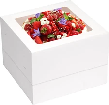 Moretoes 10Pcs Cake Boxes 12X12X8 Inch White Bakery Boxes with Window Tall Desse