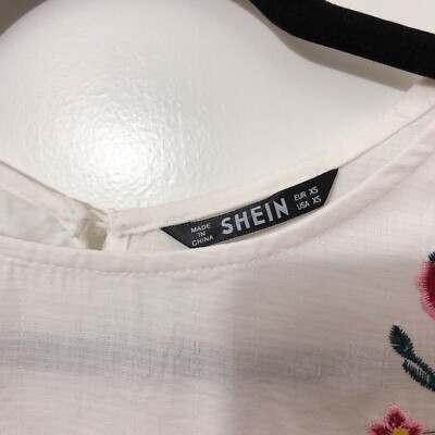 SHEIN Girl's Floral Embroidery Ruffle Trim White Dress XS
