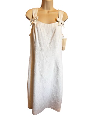 David Meister White Cotton Dress Sz 10 Textured Fully Lined NWT $225 Made in USA