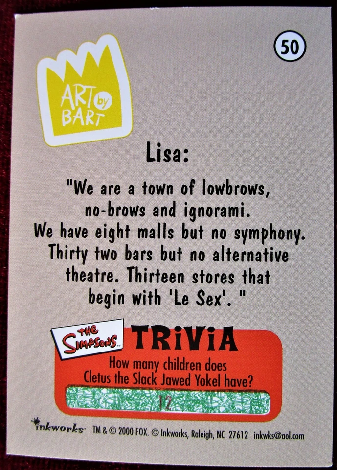 THE SIMPSONS 10th ANNIVERSARY - Card #50 - "ART BY BART - MUNCH" - INKWORKS 2000 - Image 2 of 2