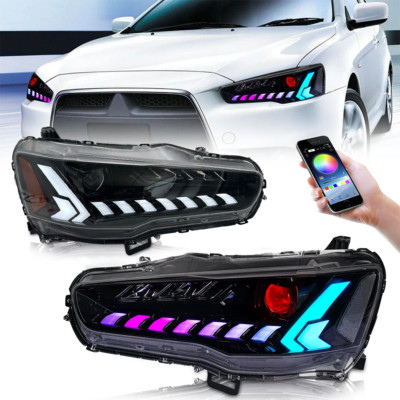 RGB Dazzle LED Headlight Sequential For Mitsubishi Lancer EX EVO 2008-2020 LH+RH