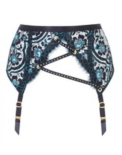 Agent Provocateur Harlo Black Teal Suspender AP4 Large NWOT 535