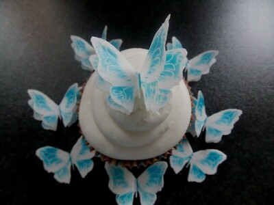 12 PRECUT Double Weiß/Blau Essbar Oblate Papier Schmetterlinge Kuchen/Cupcake Topper1