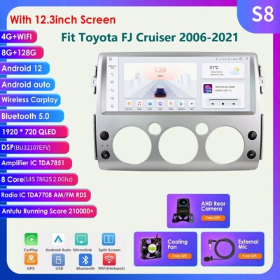 12.3'' 8+128GB Carplay & Android Auto Radio For Toyota FJ Cruiser 2006-2021+AHD E