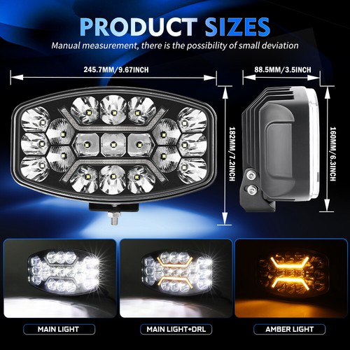 Phare de Travail 12V 24V LED 90W Feu Route + Position Blanc Orange Camion VTT E9 - Bild 3 von 10