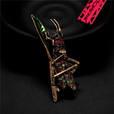Locust Grasshopper On Leaf Multicolor Crystal Lady Fashion Women Brooch ...