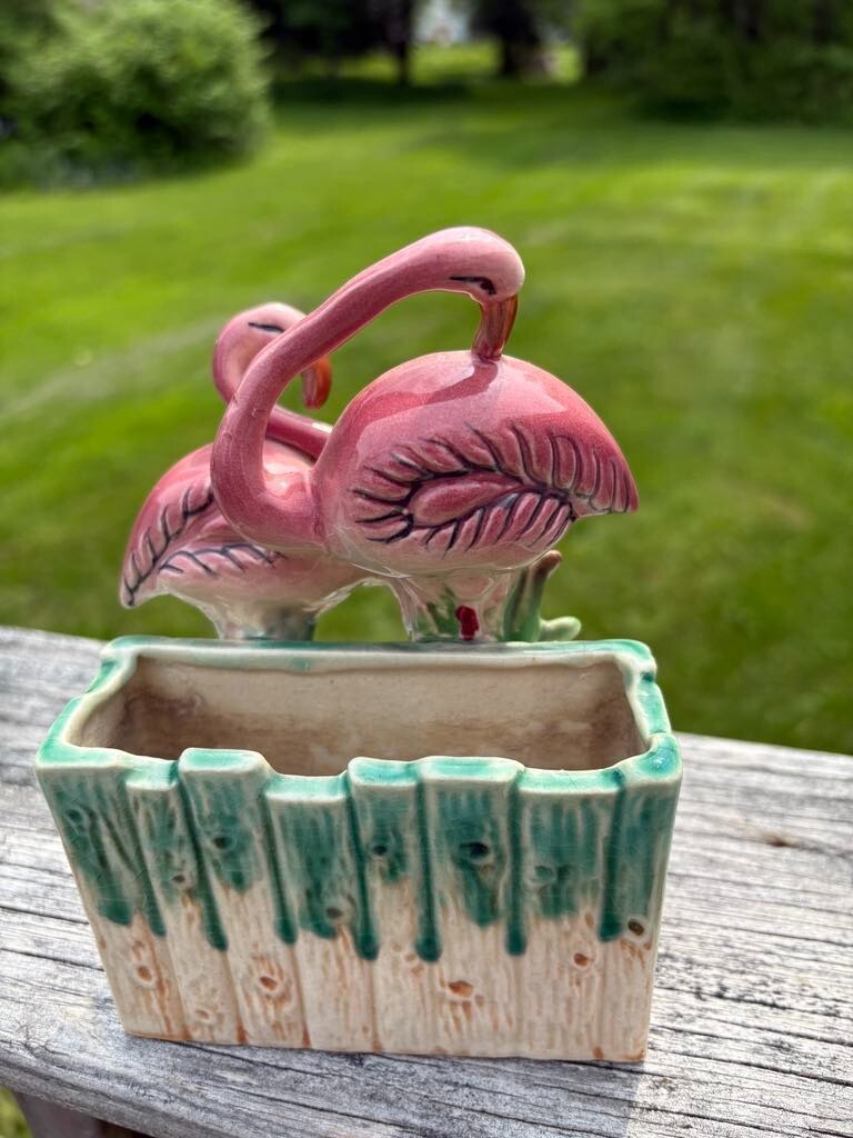 掛花61 Vintage Pink Flamingo Planter made in Occupied Japan 1945