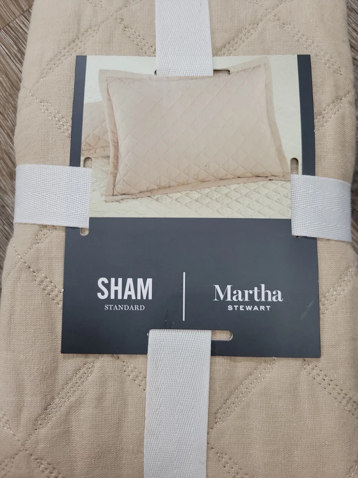 Nuevo - MARTHA STEWART Estándar Punto Ancho Diamante Acolchado Lino Almohada Sham Avena Foto 2 de 4