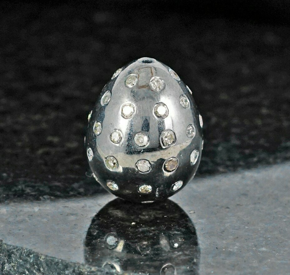Pave Diamond Beads Sterling Silver Handmade Jewelry Easter Egg jewelry beads NS8