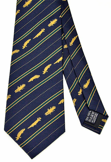 COLORATA / Corbata Fósil Pez Rayas Azul Marino / De Japón Foto 3 de 4