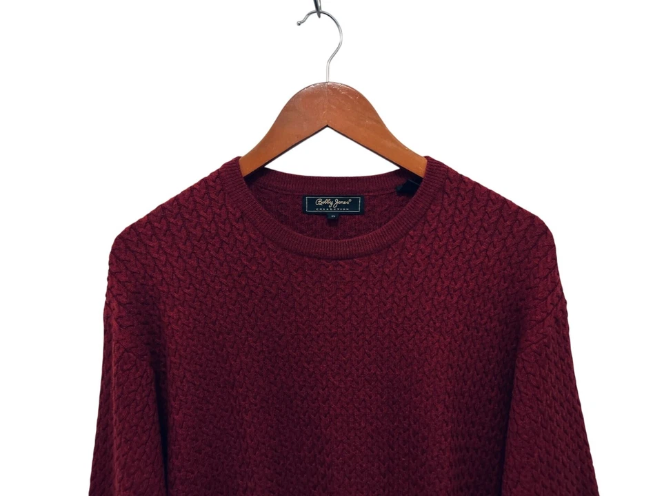 Bobby Jones Crewneck Cable Knit Merino Wool Pullover in Burgundy Size Med - Imagem 3 de 4