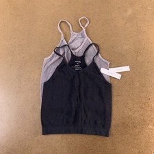 ODODOS Women's Medium/Large 2-Pack Black/Gray Washed Rib-Knit Crop Tank Tops NWT