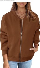 Womens Casual Long Sleeve Zip Up Sweatshirts Jackets with Pockets Size LArge