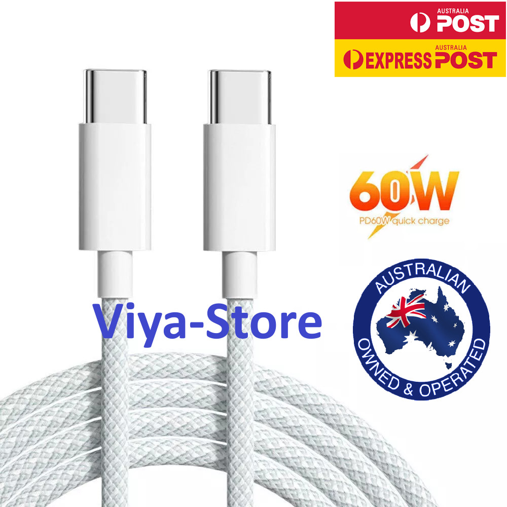 Braided USB Type C to USB-C Cable Charge PD 60W Quick Charging Data Fast Charger