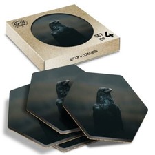 4 x Hexagon Coasters - Crow Blackbird Raver Black Bird #44745