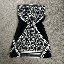 WOMEN’S EXPRESS BLACK & WHITE STRAPLESS ELASTIC WAIST DRESS-SIZE S-EUC