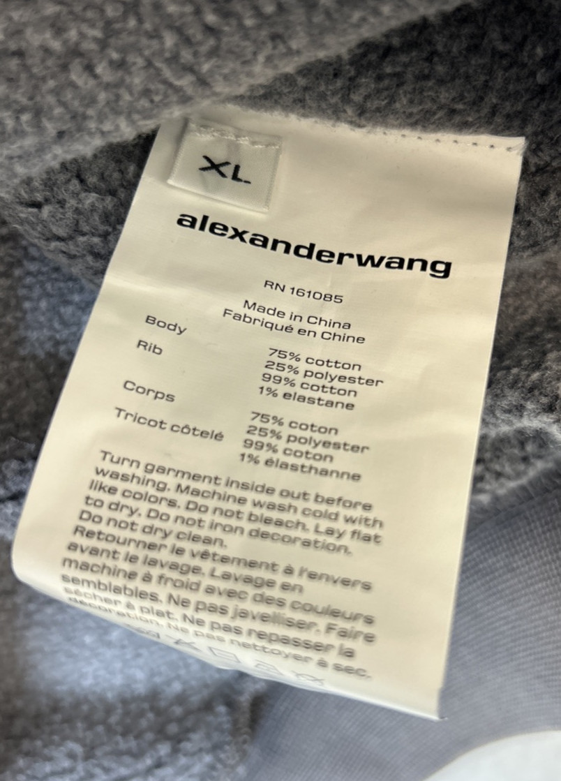 ALEXANDER WANG Essential Terry Hoodie Gray Puff Logo in Acid Fog image 9