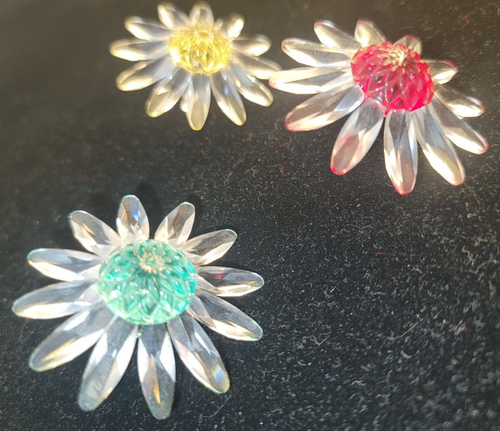 Swarovski Marguerite Daisy Flowers Red Yellow Green Lot of 3 - Picture 6 of 16