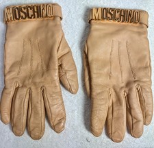Guanti Moschino in pelle con logo oro - accessori di lusso vintage di design