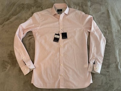 Hackett London Hemd Rosa Gestreift Langarm Gr. S Tailored Fit Neu mit Etikett