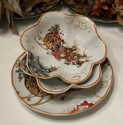 3 PCs Williams Sonoma ''TWAS THE NIGHT BEFORE CHRISTMAS'' Santa/Sleigh Salad Plate