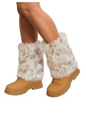 Women's Faux Fur Ankle Leg Warmers Fuzzy Leg Cuffs Winter Cuff One Size Khaki