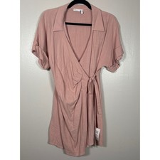 NWT ASOS DESIGN Women's Pink Linen Blend Wrap Mini Dress Short Sleeve Size US 4
