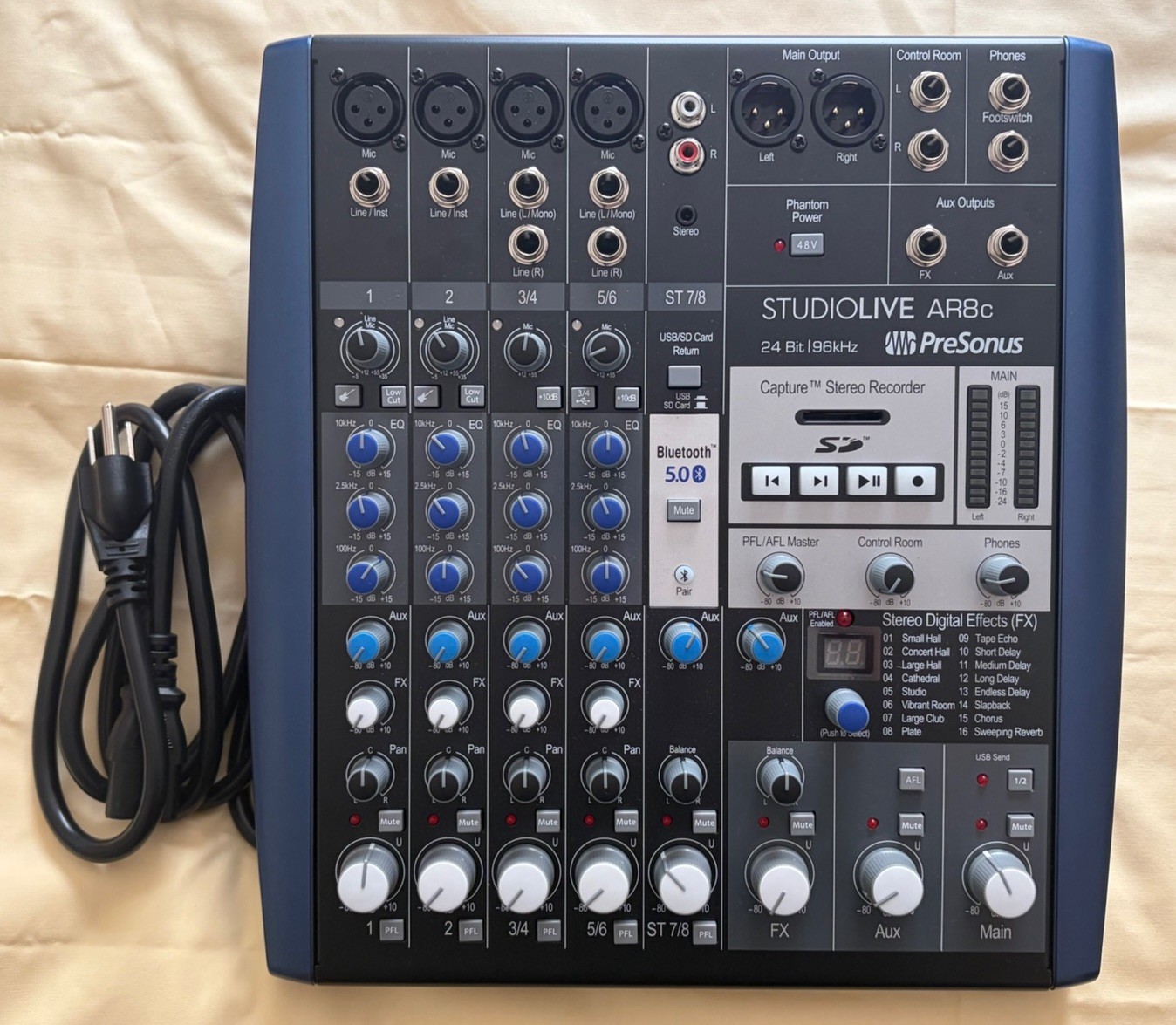 Presonus STUDIOLIVE-AR8C 8-Channel Analog Mixer USB-C, SD Recorder Power Cord