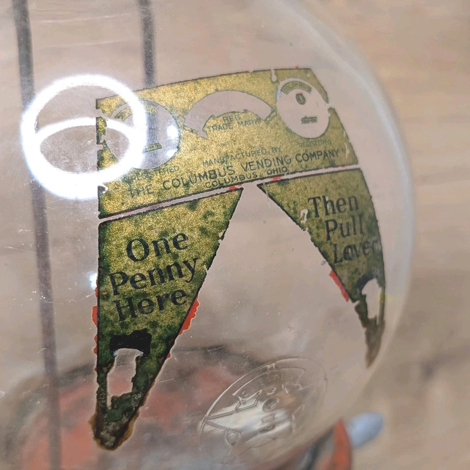 Винтажный красный дозатор жевательной резинки/арахиса 1930-1940-х годов Columbus One Cent 14 дюймов - Изображение 3 из 4