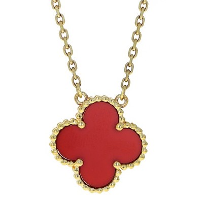 Van Cleef & Arpels Vintage Alhambra 18k Yellow Gold Carnelian Pendant Necklace
