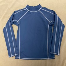Lands End Medium 10-12 Rashguard Swimsuit Top Muted Blue Long Sleeve