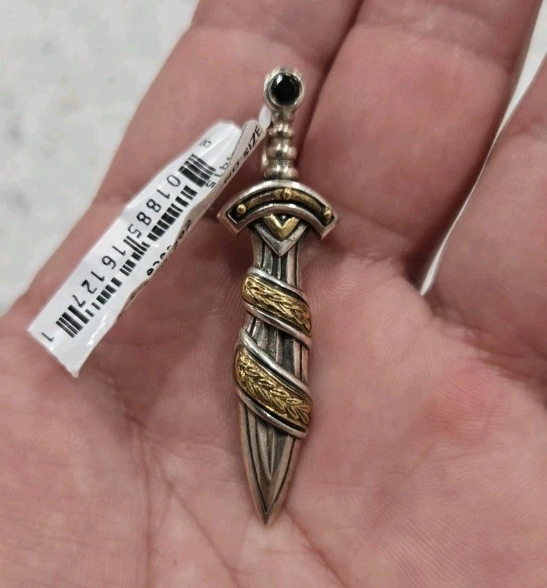 Мужской кулон меч из чистого серебра и бронзы с черной шпинелью - Изображение 2 из 4