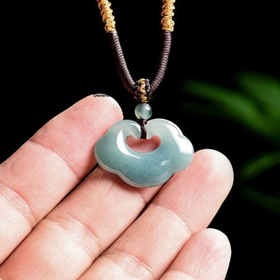 New Natural Grade A Jade Blue Jadeite Small Ruyi Pendant Lucky Necklace