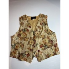 Younique Floral Vest Women's Large Gold Satin Lined Made in USA