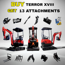 TYPHON Terror XVIII 4000lbs Mini Excavator Kubota D902 Boom Swing 13 Attachments