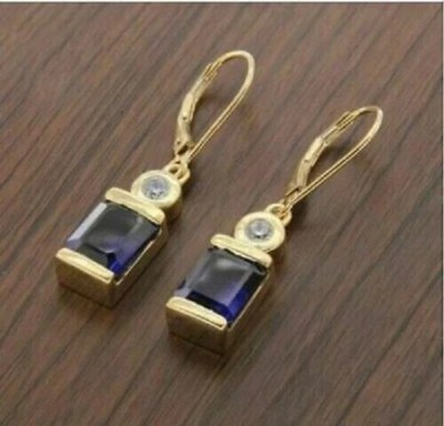 2Ct Lab Created Emerald Blue Drop/Dangle Women's Earrings 14K Yellow Gold Over