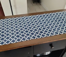 Tablecloth round plus Table runner . Nautical Blue.  DII Lattice Collection. 