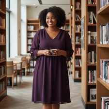VINCE CAMUTO Womens Purple Lined Back Closure Balloon Sleeve Dress Plus 18W