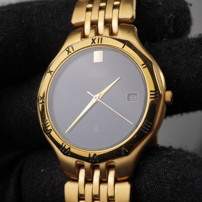 citizen vintage CQ black gold quartz dress watch 5510-k08609 35mm 30m
