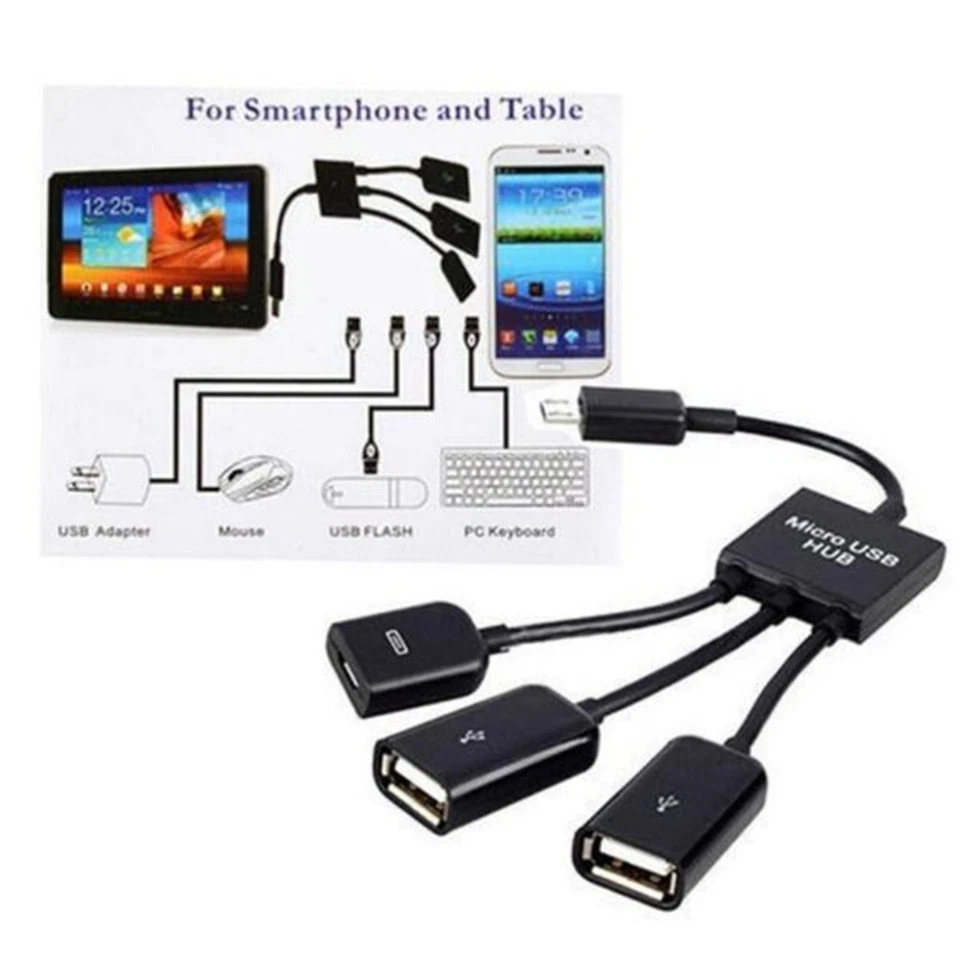  3 in 1 Micro USB HUB Stecker auf Buchse Doppel USB 2.0 Host OTG Adapter Kabel - Bild 4 von 4