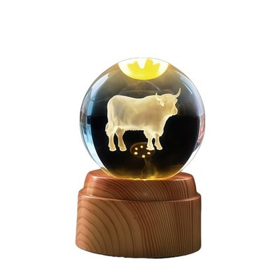 Kristall LED Kugel Lampe Highland Kuh drehbar 3D Nachtlicht Illusionseffekt