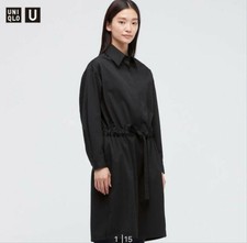 UNIQLO U Black Drawstring Shirt Dress L Cotton Blend Casual